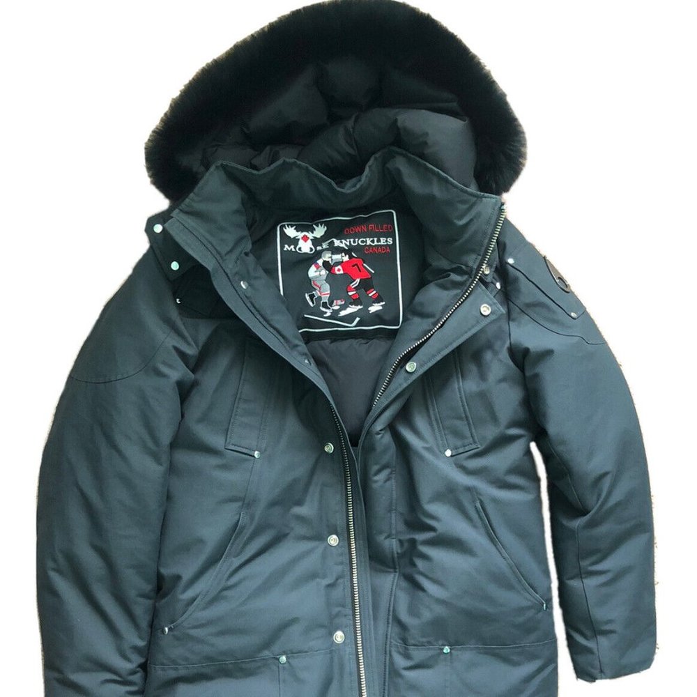 Moose Knuckles Black Stirling Parka Jacket M Authentic Fox Fur